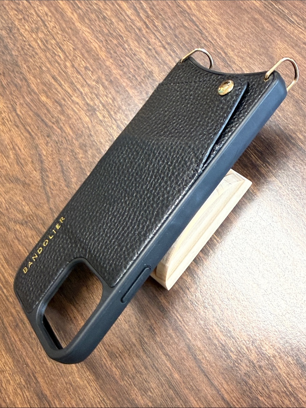 Bandolier Emma Black Pebble Leather Crossbody Case for 12/12 Pro with Strap - Picture 6 of 15